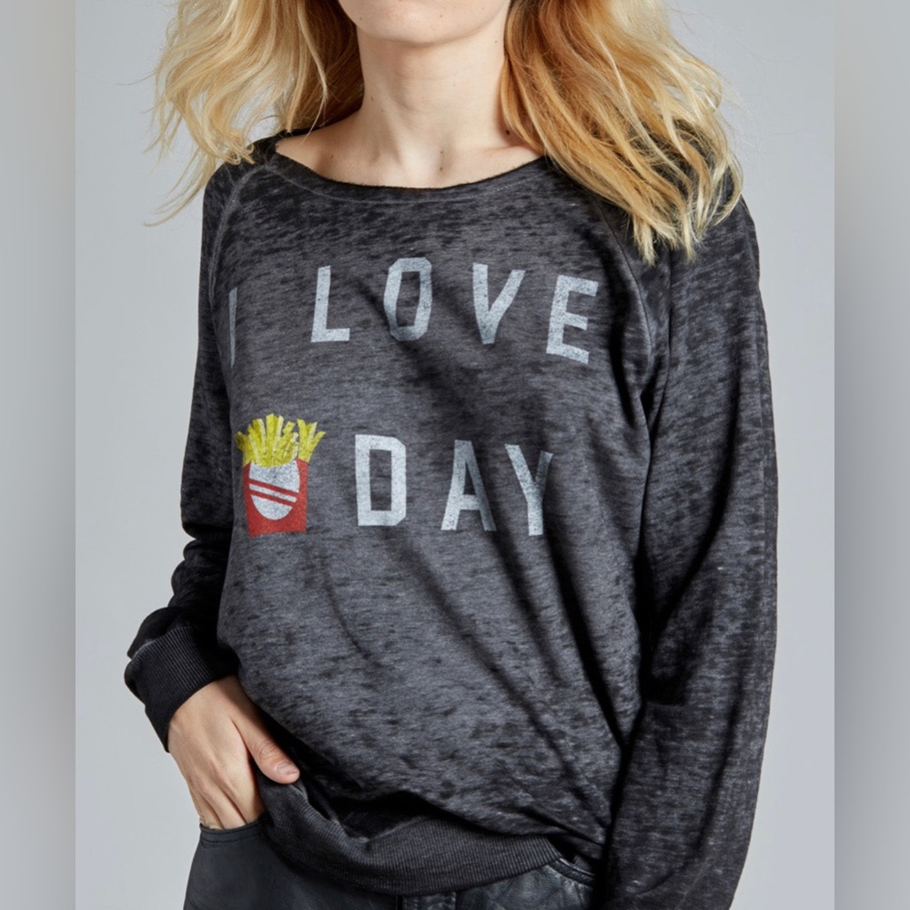 Recycled Karma | Fry-Day Long Pullover Sweatshirt | Washed Black | S…